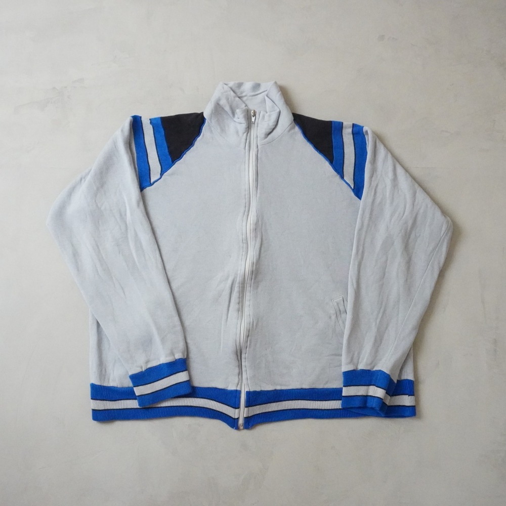 Vintage Wilson Track Jacket Large Mens 80s Grey Blue Full Zip Striped Athletic